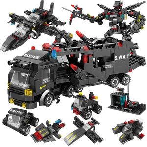 SWARS 715pcs City Police Station Car Building Blocks City SWATS Team Truck House Blocks